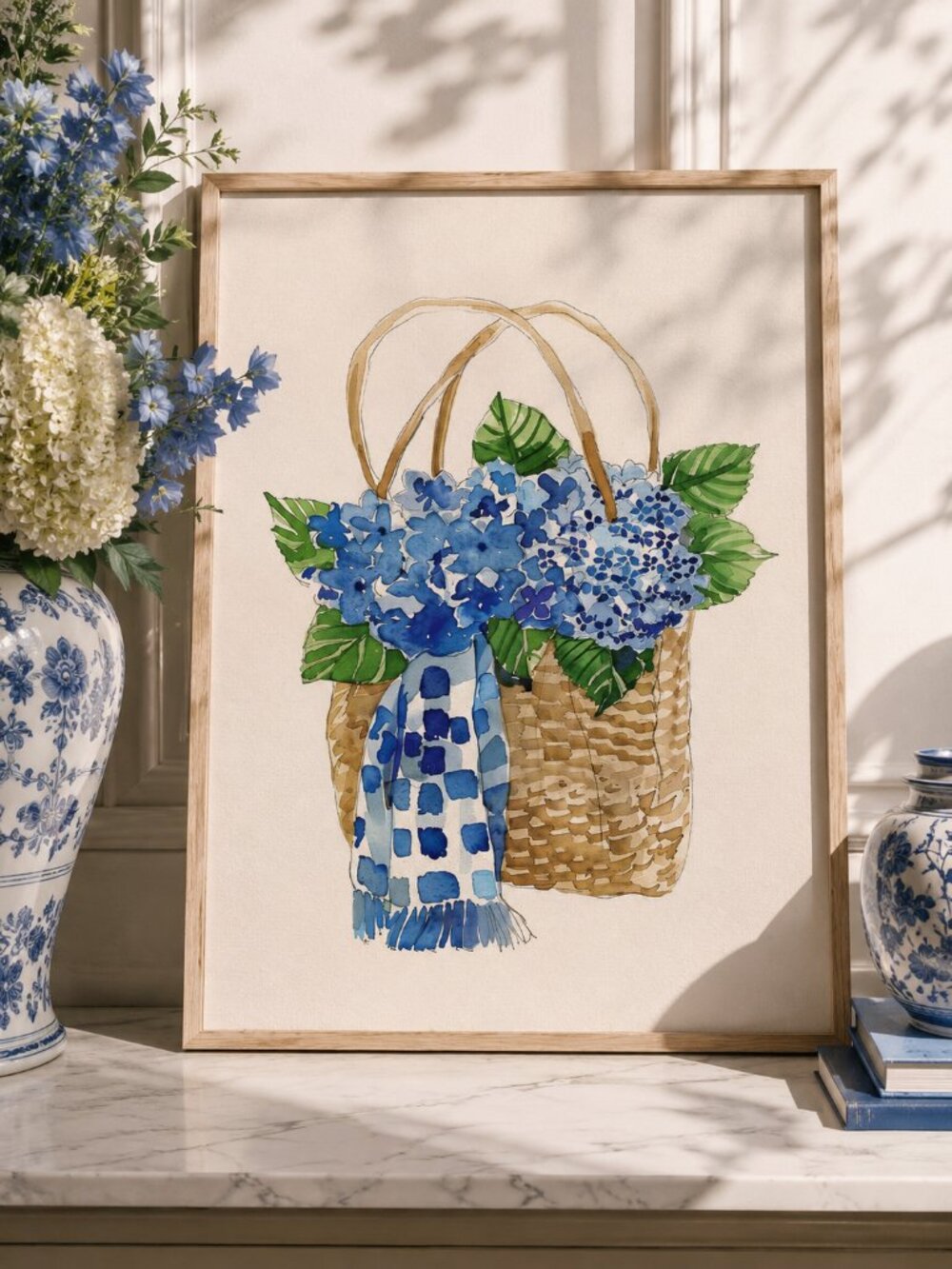 Blue Hydrangea Flowers Wall Art Print